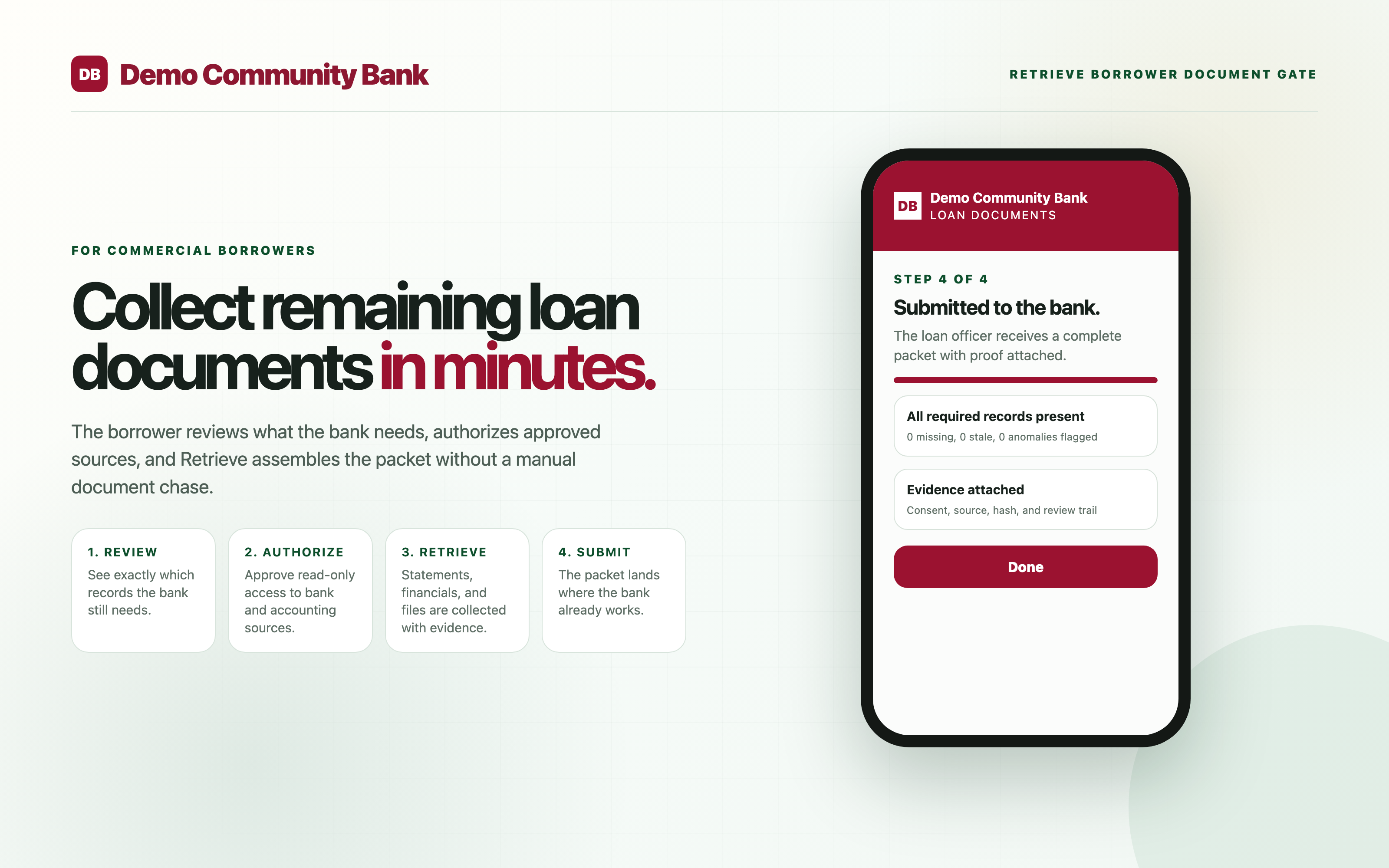 Retrieve borrower flow — step 4: Submit